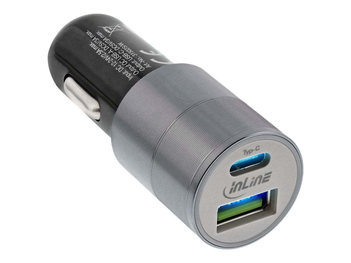 InLine USB KFZ Stromadapter Quick Charge 3.0, 12/24VDC zu 5V DC/3A, USB-A+USB-C