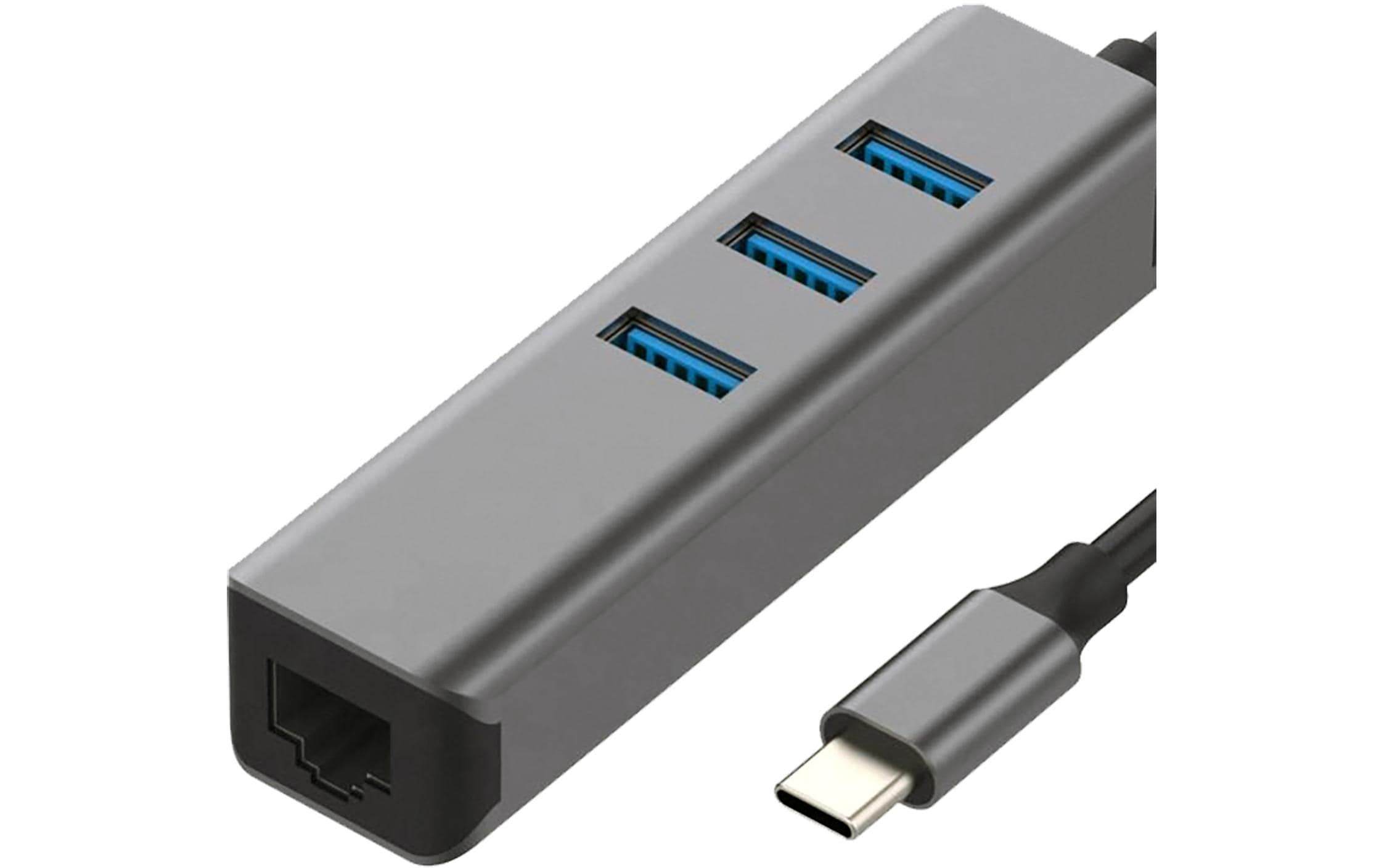 Exsys USB 3.2 Gen1 HUB 3-Port+ 1 Gigabit m.C-Stecker Anschluss - Netzwerkkarte - 1.000 Mbps - Ethernet - USB 3.0 - USB Typ C