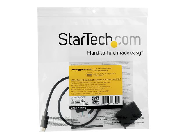 StarTech.com USB C auf SATA Adapter Kabel für 2
5in SSD/HDD - USB 3.1 (10Gbit/s) - Thunderbolt 3 kompatibel - SATA I/II/III (USB31CSAT3CB) - Speicher-Controller - SATA 6Gb/s - USB 3.1 (Gen 2)