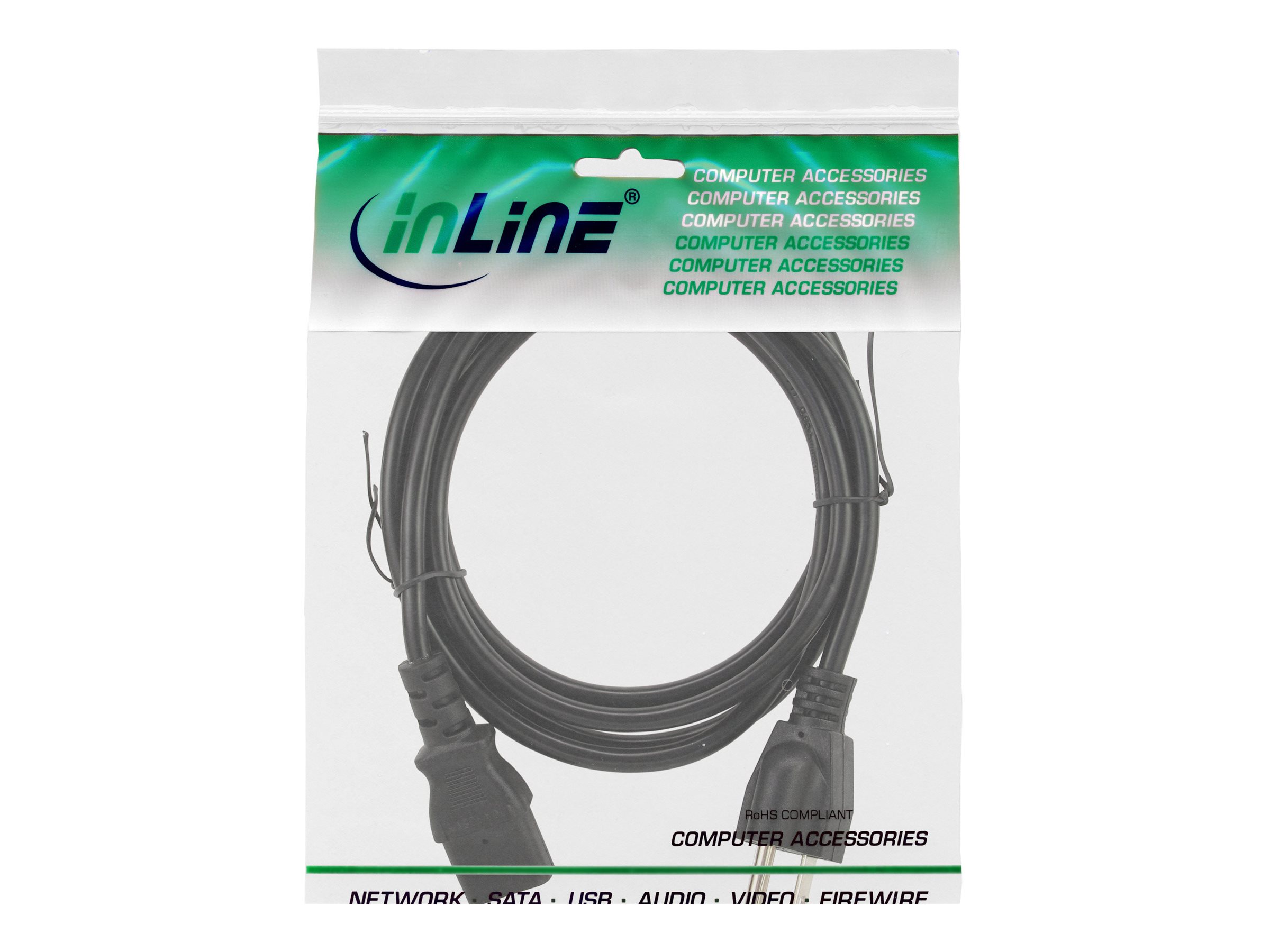 InLine - Stromkabel - NEMA 1-15 (S) bis IEC 60320 C13 - 125 V - 10 A - 1 m - Schwarz - Kanada, Vereinigte Staaten