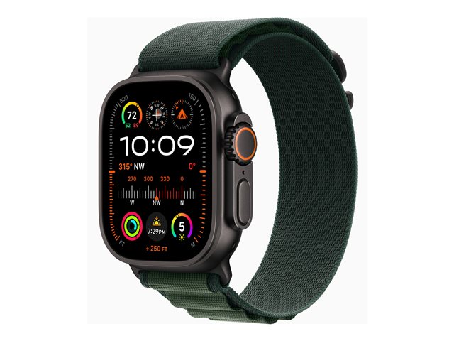 Apple Watch Ultra 2 GPS + Cellular 49mm Black Titanium Case mit Dark Green Alpine Band - Large (MX4T3FD/A)