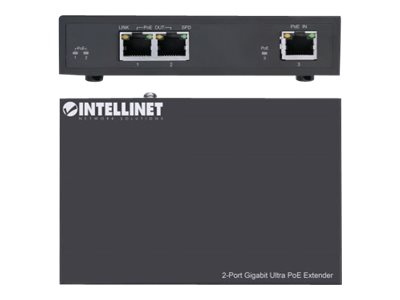 Intellinet 2-Port Gigabit Ultra PoE Extender
Adds up to 100 m (328 ft.) to PoE Range
PoE Power Budget 60 W
Two PSE Ports with 30 W Output Each
IEEE 802.3bt/at/af Compliant
Metal Housing - Netzwerk-/Stromextender - 10Mb LAN
100Mb LAN
1GbE