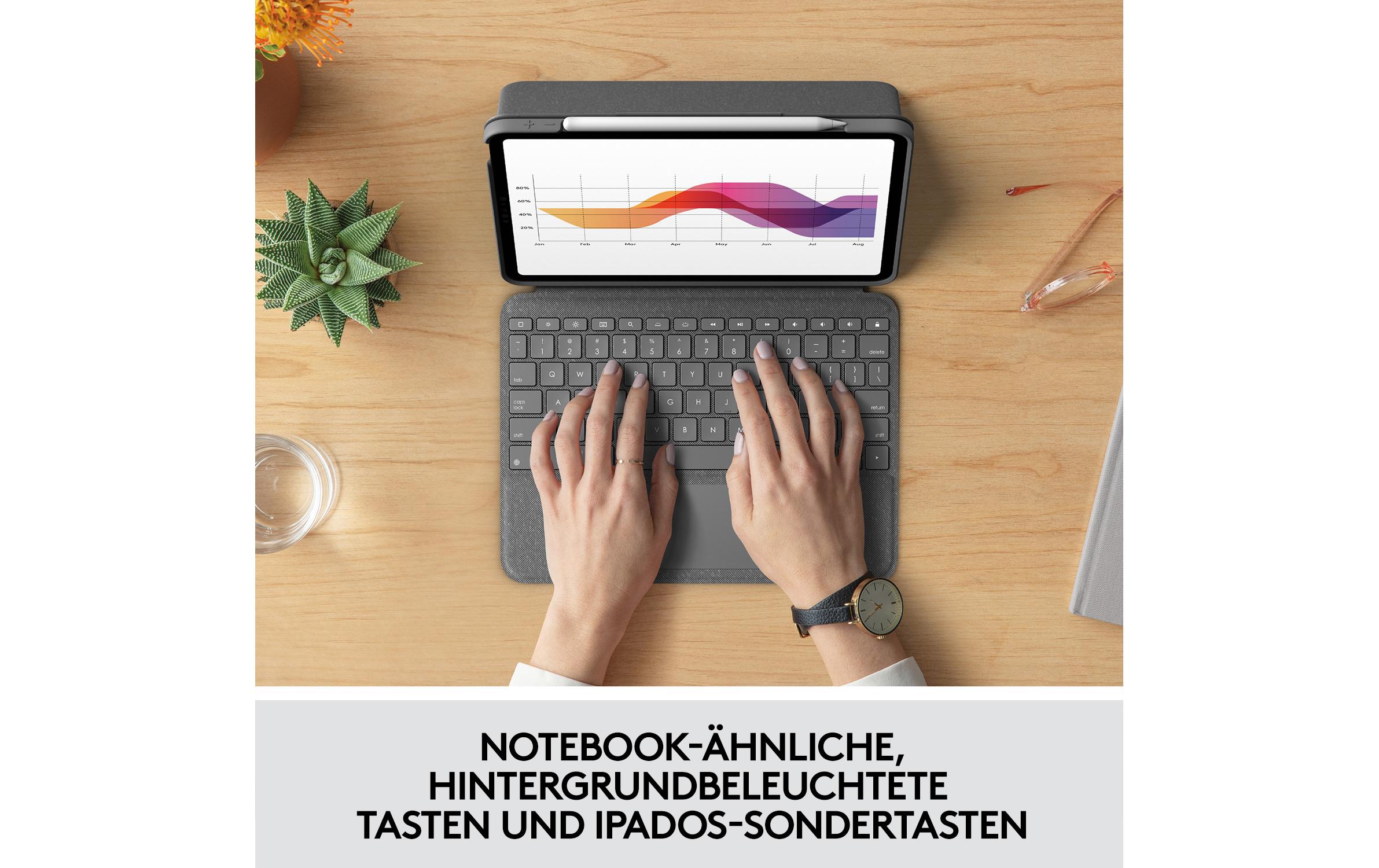 Logitech Folio Touch - Tastatur und Foliohülle - mit Trackpad - QWERTZ - Schweiz - Oxford Gray Eingabegerät