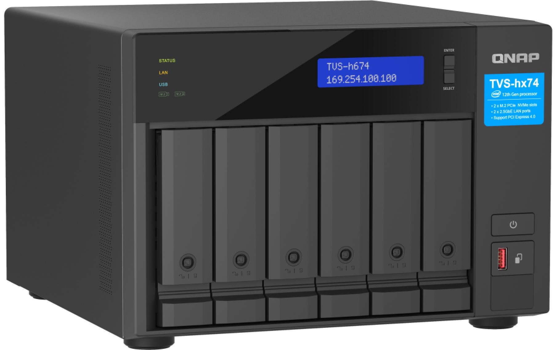 QNAP TVS-H674 - NAS-Server - 6 Schächte - SATA 6Gb/s - RAID 0, 1, 5, 6, 10, 50, JBOD, 60 - RAM 32 GB - iSCSI Support