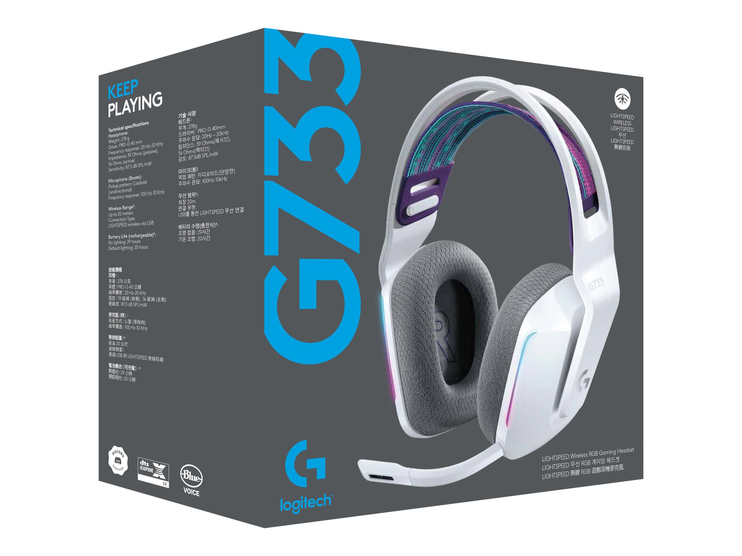 Logitech G G733 LIGHTSPEED Wireless RGB Gaming Headset - Headset - ohrumschließend - 2,4 GHz - kabellos - weiß
