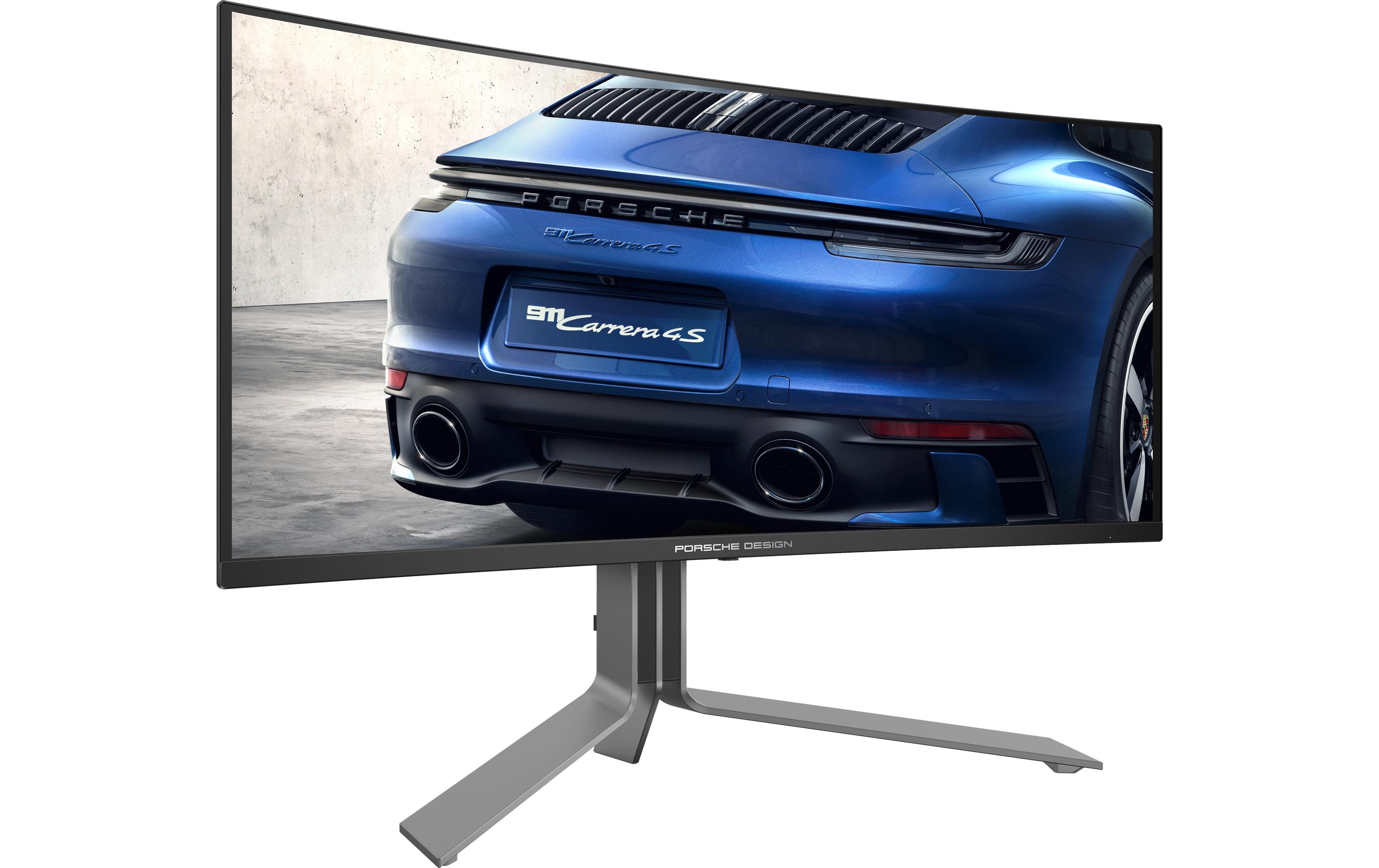 AOC AGON PRO PD34 Porsche Design - OLED-Monitor - Gaming - gebogen - USB - 86.36 cm (34") - 3440 x 1440 WQHD @ 240 Hz - 1000 cd/m² - 15000000:1 - DisplayHDR 400 True Black - 0.03 ms - 2xHDMI, 2xDisplayPort, USB-C - Lautsprecher - Schwarz, Silber