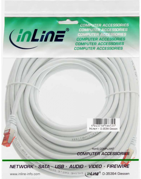InLine - Patch-Kabel - RJ-45 (M) zu RJ-45 (M) - 7.5 m - SSTP-Kabel - CAT 6 - geformt - weiß