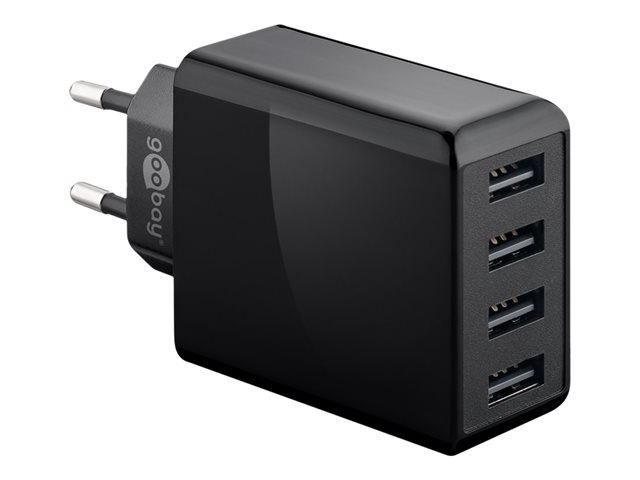 goobay Ladegerät USB A 4-fach schwarz USB Steckernetzteil, 3A, 30W
