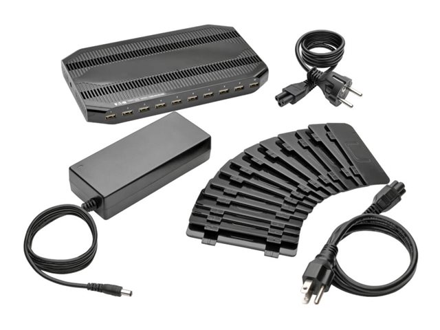 Tripp U280-010-ST-CEE 10-Port-USB-Ladestation mit einstellbarem Speicher - 12 V 8 A (96 W) USB-Ladegerät-Ausgang - Schuko-Netzkabel - Jede Marke - USB - Schwarz - Digital/Daten - 4-polig