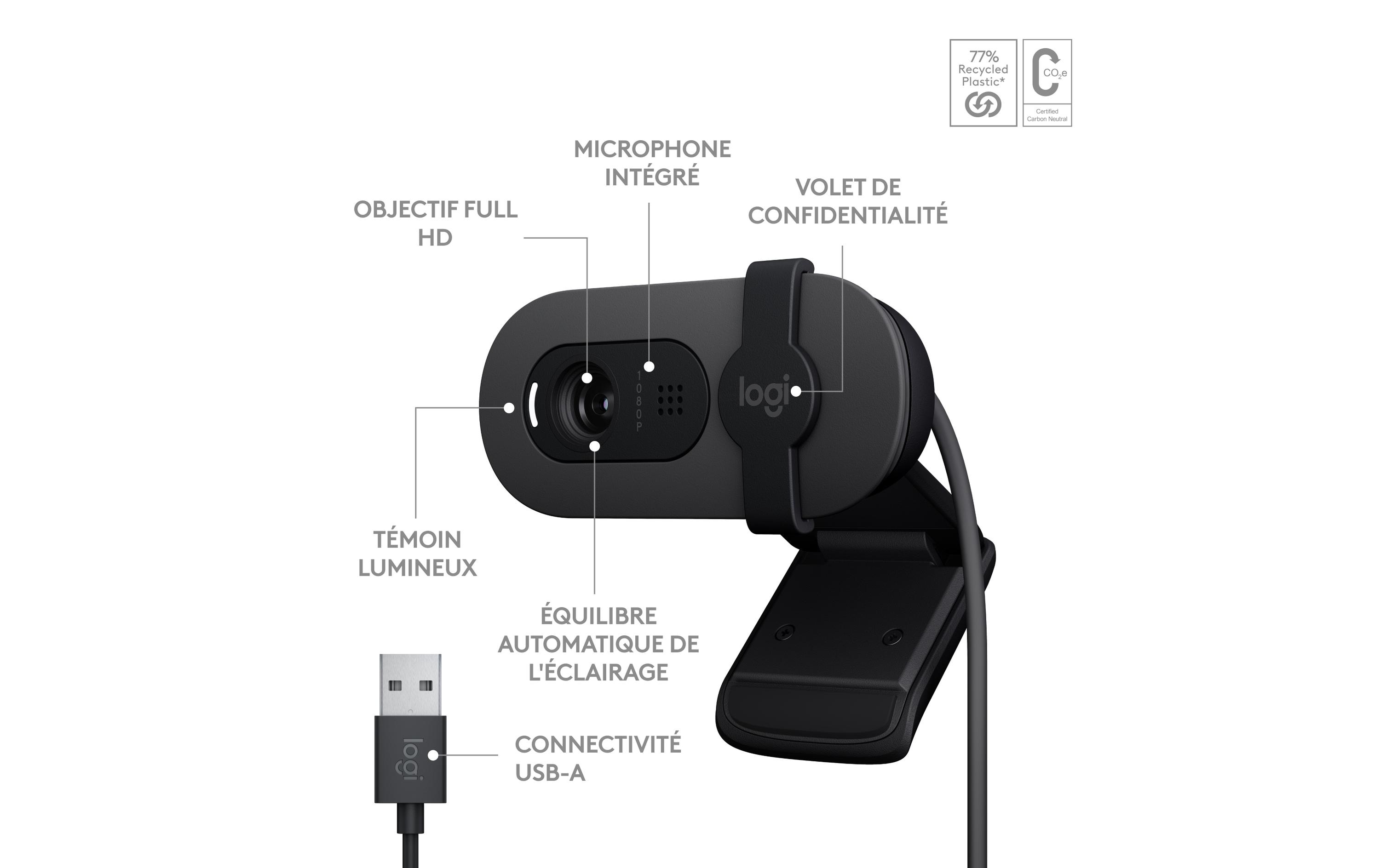 Logitech BRIO 100 - Webcam - Schwarz - 2 MP - 1920 x 1080 - 1080p, 720p - Audio - USB