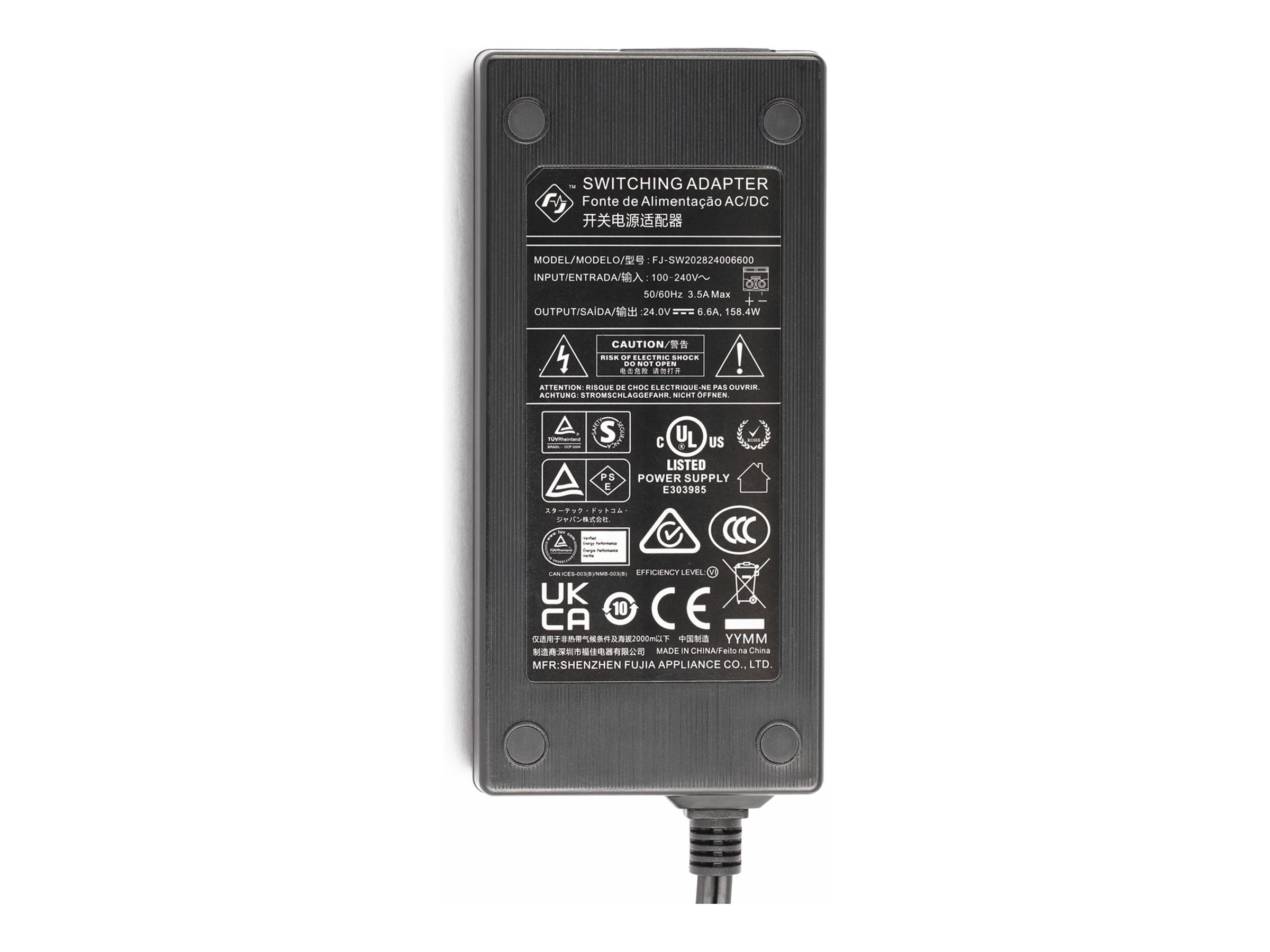 StarTech.com 160W Universal DC Power Adapter (24V/6.6A)
2-Wire Cord and 2/3-Pin Terminal Blocks
100-240V AC/DC External Power Supply for Industrial USB Hubs
NA/UK/EU/ANZ Cords - 4ft/1.2m DC Power Cord (160W-POWER-ADAPTER) - Netzteil - 158.4 Watt