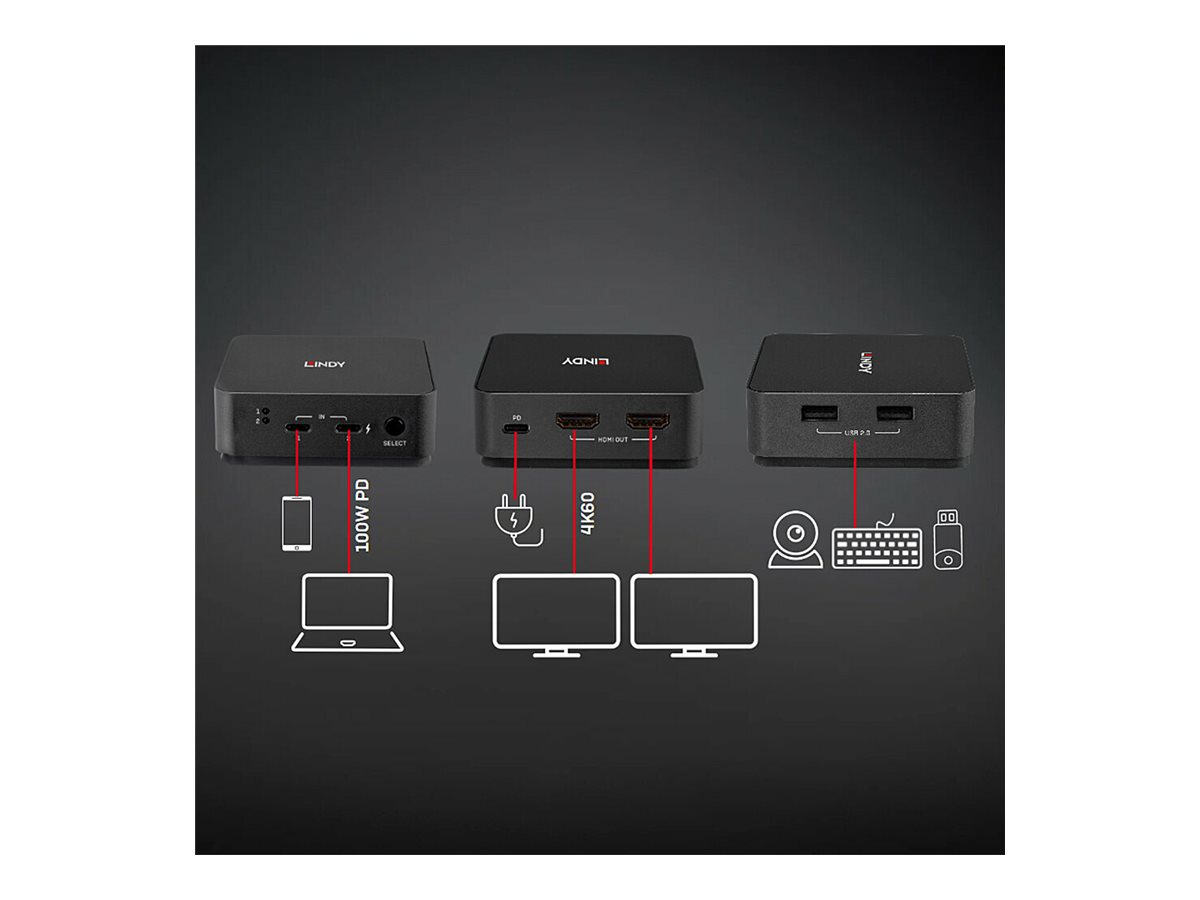 Lindy - KVM-Switch - 4K60 - 2 x KVM/Audio/USB - Desktop