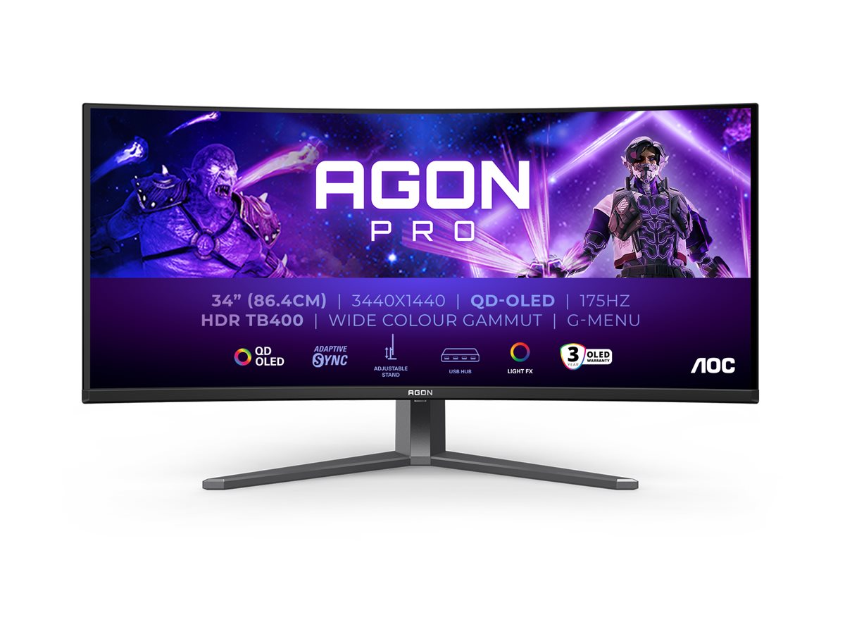 AOC AGON PRO AG346UCD - OLED-Monitor - Gaming - gebogen - 86.36 cm (34") - 3440 x 1440 @ 175 Hz - 15000000:1 - DisplayHDR 400 True Black - 0.03 ms - 2xHDMI, DisplayPort - Lautsprecher - Dunkelgrau