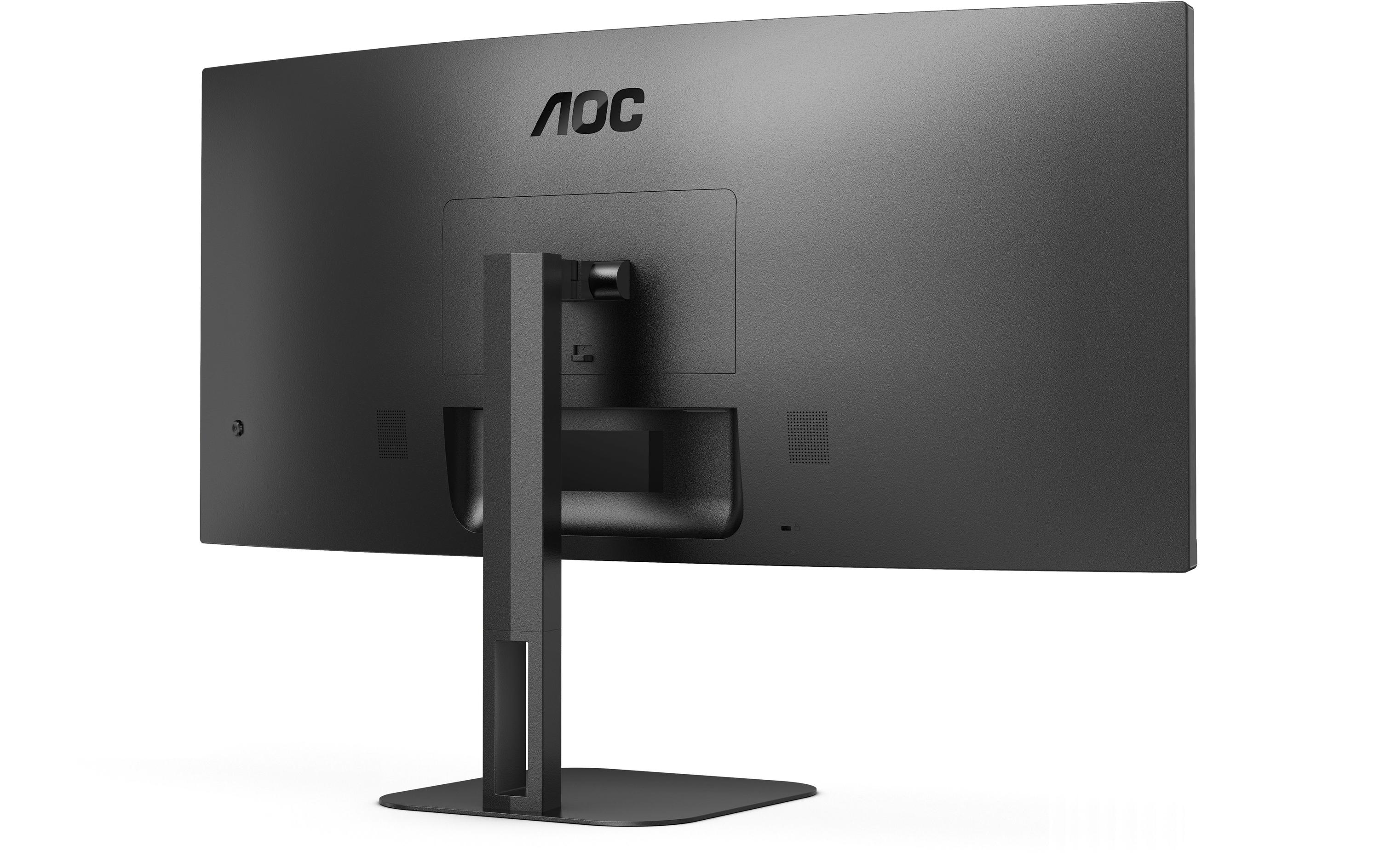 AOC Value-line CU34V5C/BK - V5 series - LED-Monitor - gebogen - 86.4 cm (34") - 3440 x 1440 WQHD @ 100 Hz - VA - 300 cd/m² - 3000:1 - 4 ms - HDMI, DisplayPort, USB-C - Lautsprecher - mattschwarz