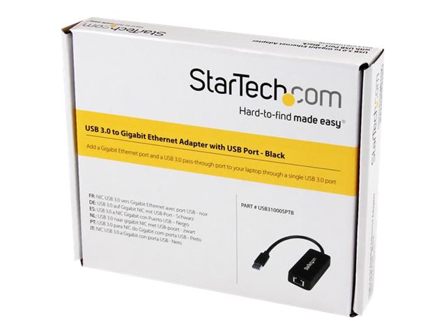 StarTech.com USB 3.0 SuperSpeed auf Gigabit Ethernet Lan Adapter mit USB Port - 10/100/1000 RJ45 NIC Netzwerkadapter - St/Bu - Schwarz - Netzwerkadapter - USB 3.0 - Gigabit Ethernet