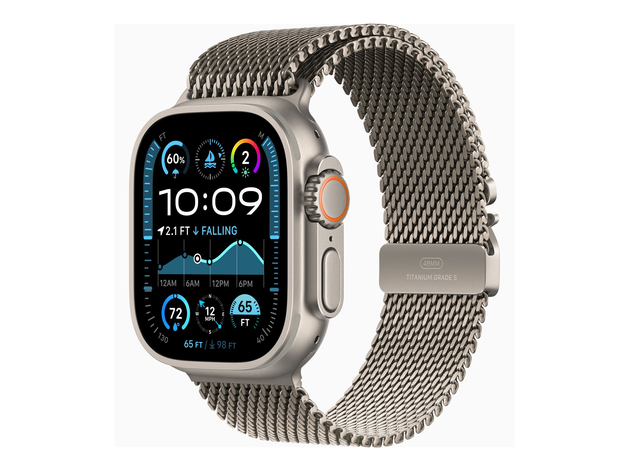 Apple Watch Ultra 2 GPS + Cellular 49mm Natural Titanium Case mit Natural Titanium Milanese Band - S (MX4M3FD/A)
