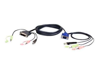 ATEN 2L-7DX2U - Tastatur- / Video- / Maus- / Audio-Kabel - USB, HD-15 (VGA), Stereo Mini-Klinkenstecker (M) bis Stereo Mini-Klinkenstecker, USB Typ B, DVI-I (M) - 1.8 m