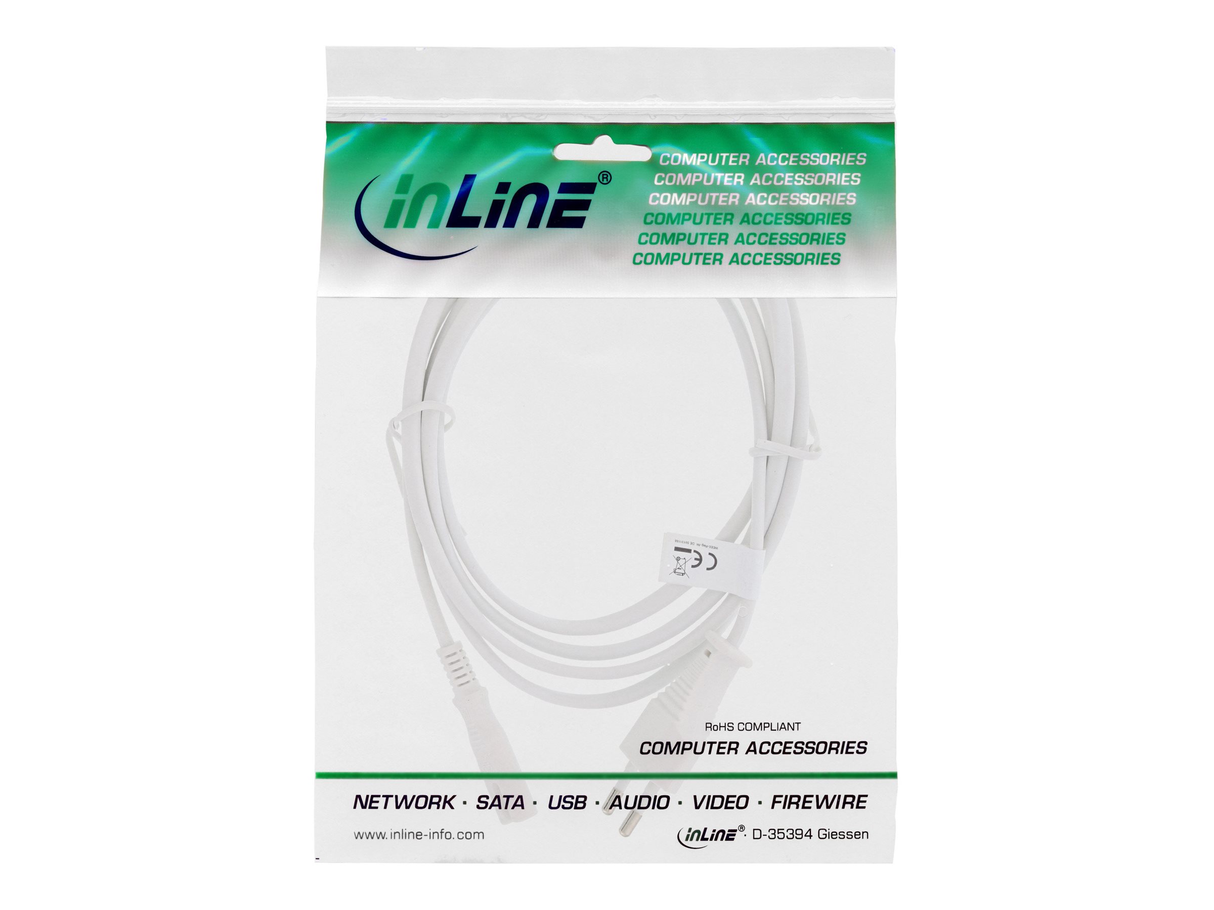 InLine - Stromkabel - Eurostecker (M) bis IEC 60320 C7 - 5 m - weiß