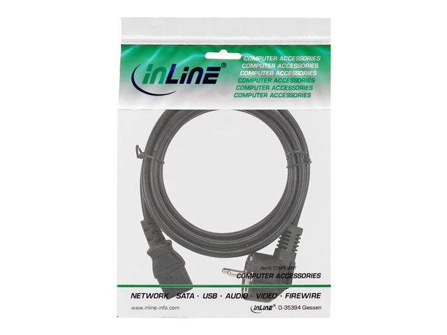 InLine - Stromkabel - power CEE 7/7 (S) gewinkelt zu power IEC 60320 C13 - 1 m - Schwarz (Packung mit 45)