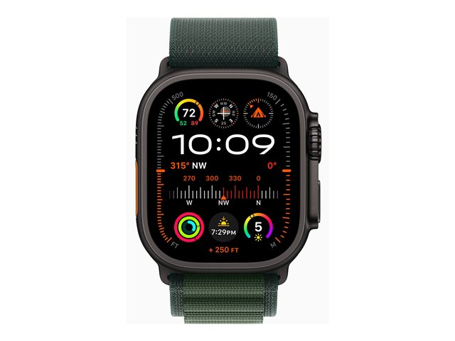 Apple Watch Ultra 2 GPS + Cellular 49mm Black Titanium Case mit Dark Green Alpine Band - Large (MX4T3FD/A)
