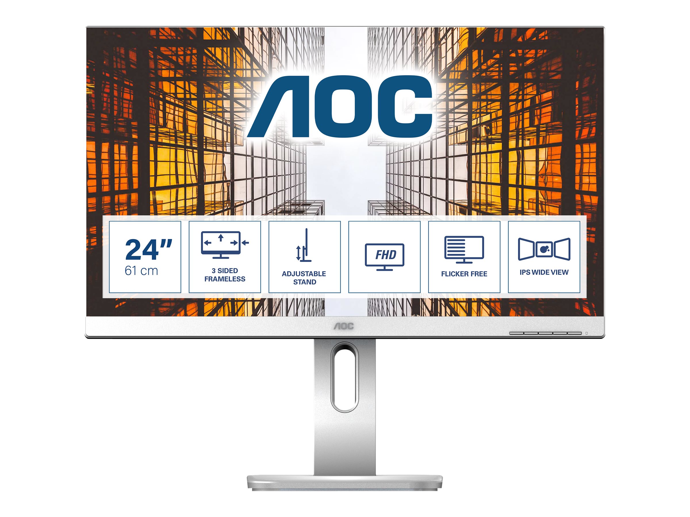 AOC X24P1/GR - LED-Monitor - 61 cm (24") - 1920 x 1200 WUXGA @ 60 Hz - IPS - 300 cd/m² - 1000:1 - 4 ms - HDMI, DVI, DisplayPort, VGA - Lautsprecher