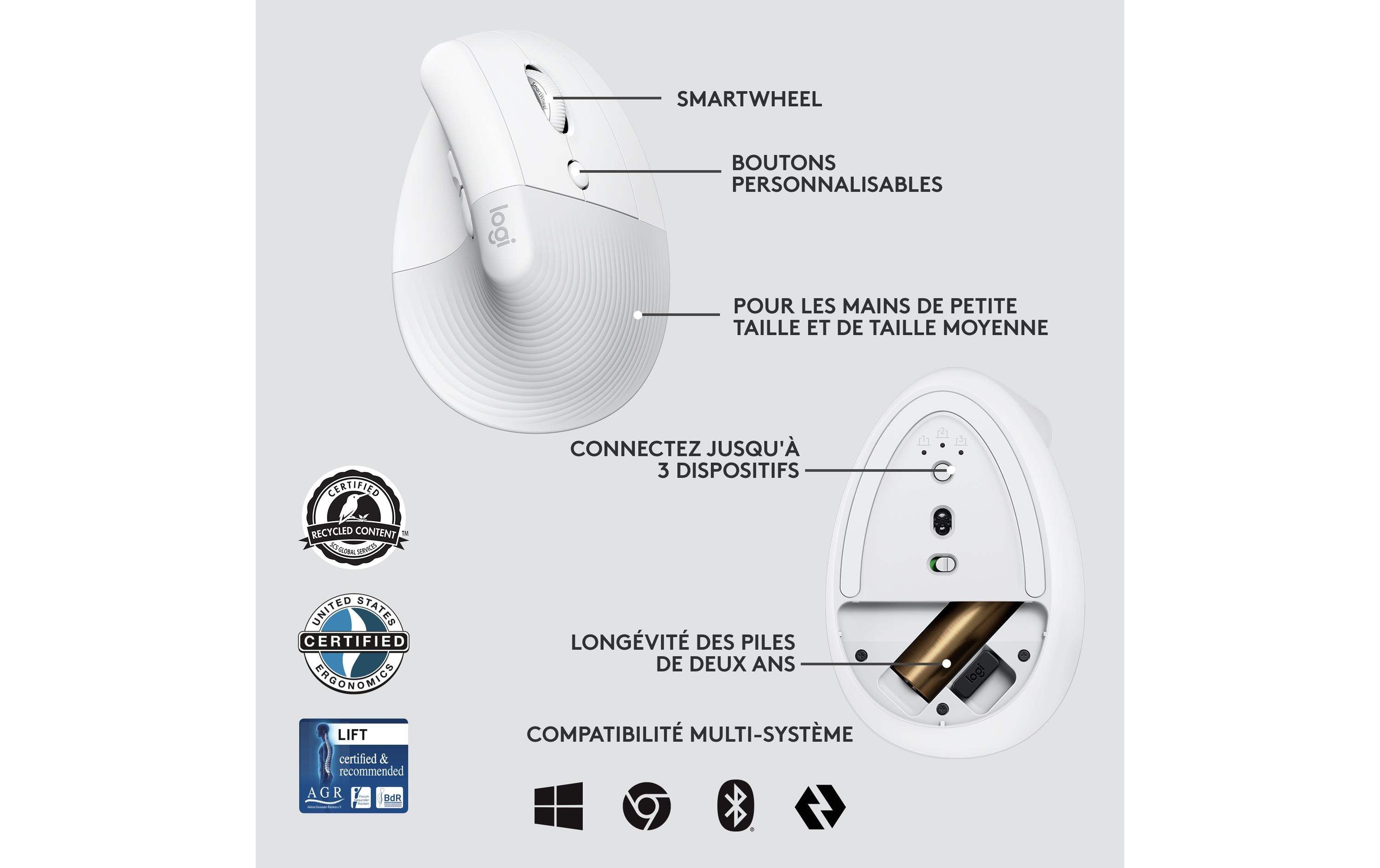 Logitech Ergonomische Maus Lift for Business Off-white