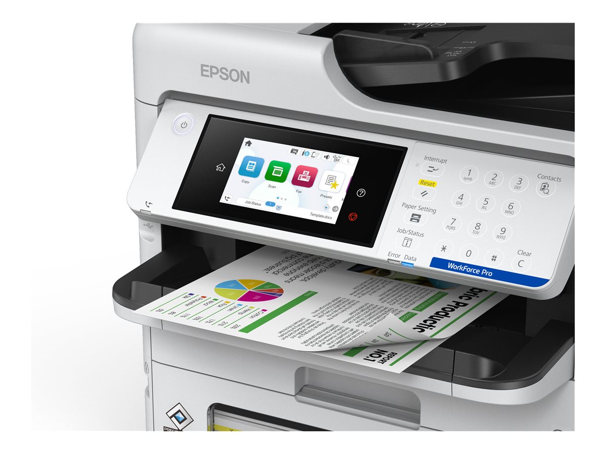 Epson WorkForce Pro EM-C800RDWF - Multifunktionsdrucker - Farbe - Tintenstrahl - A4 (210 x 297 mm) (Original) - A4/Legal (Medien) - bis zu 25 Seiten/Min. (Drucken) - 330 Blatt - 33.6 Kbps - USB 2.0, Gigabit LAN, Wi-Fi(ac)