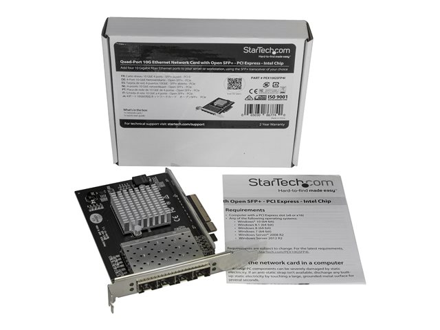 StarTech.com Quad Port 10G SFP+ Netzwerkkarte - Intel XL710 Open SFP+ Converged Adapter - PCIe 10 Gigabit Ethernet Server NIC - 10GbE LWL LAN Karte - Dell PowerEdge HPE ProLiant (PEX10GSFP4I) - Netzwerkadapter - PCIe x8 - 10 Gigabit SFP+ x 4 - Schwarz