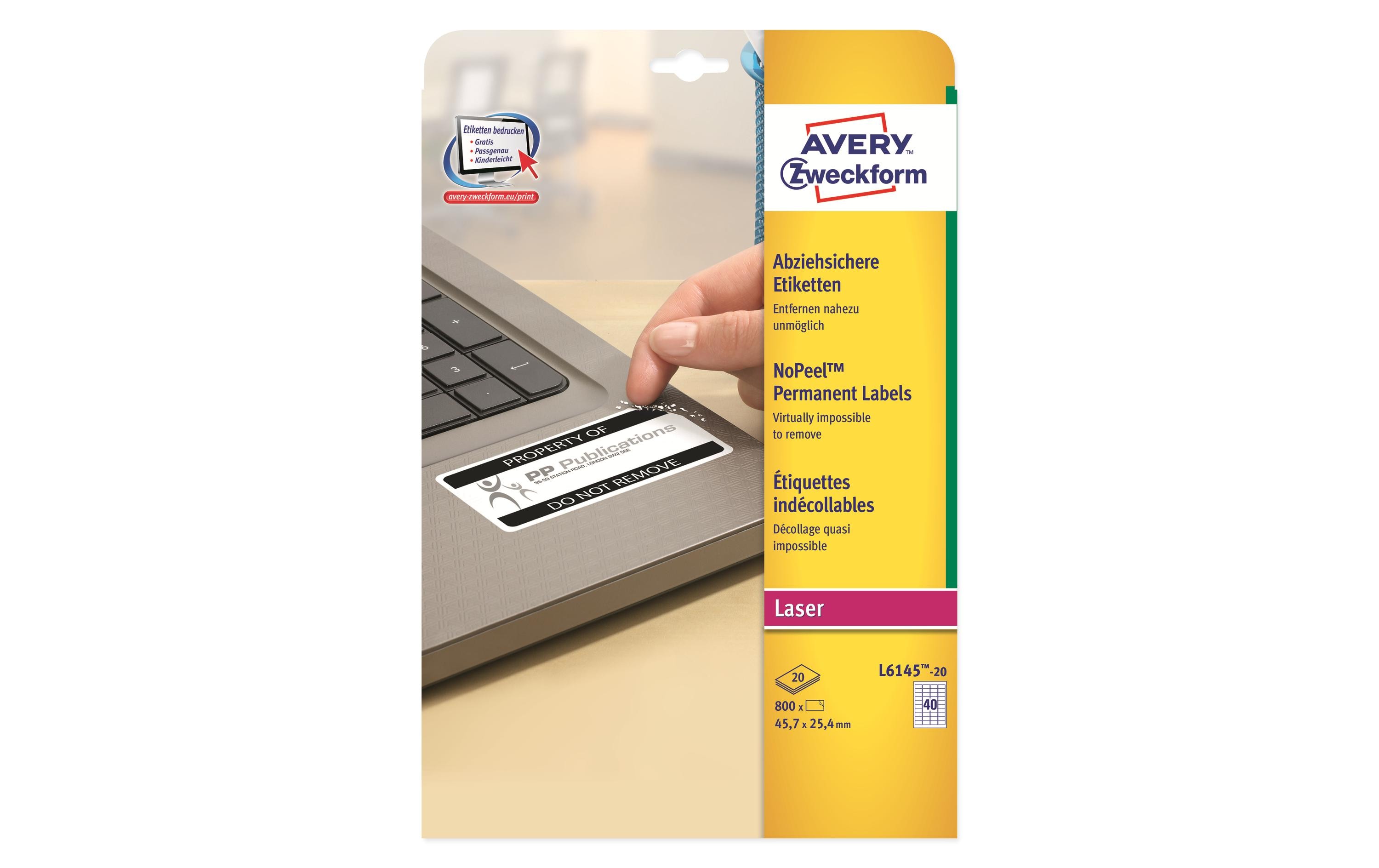 Avery NoPeel Labels L6145 - Etiketten - 800 Etikett(en) - 25.4 x 45.7 mm