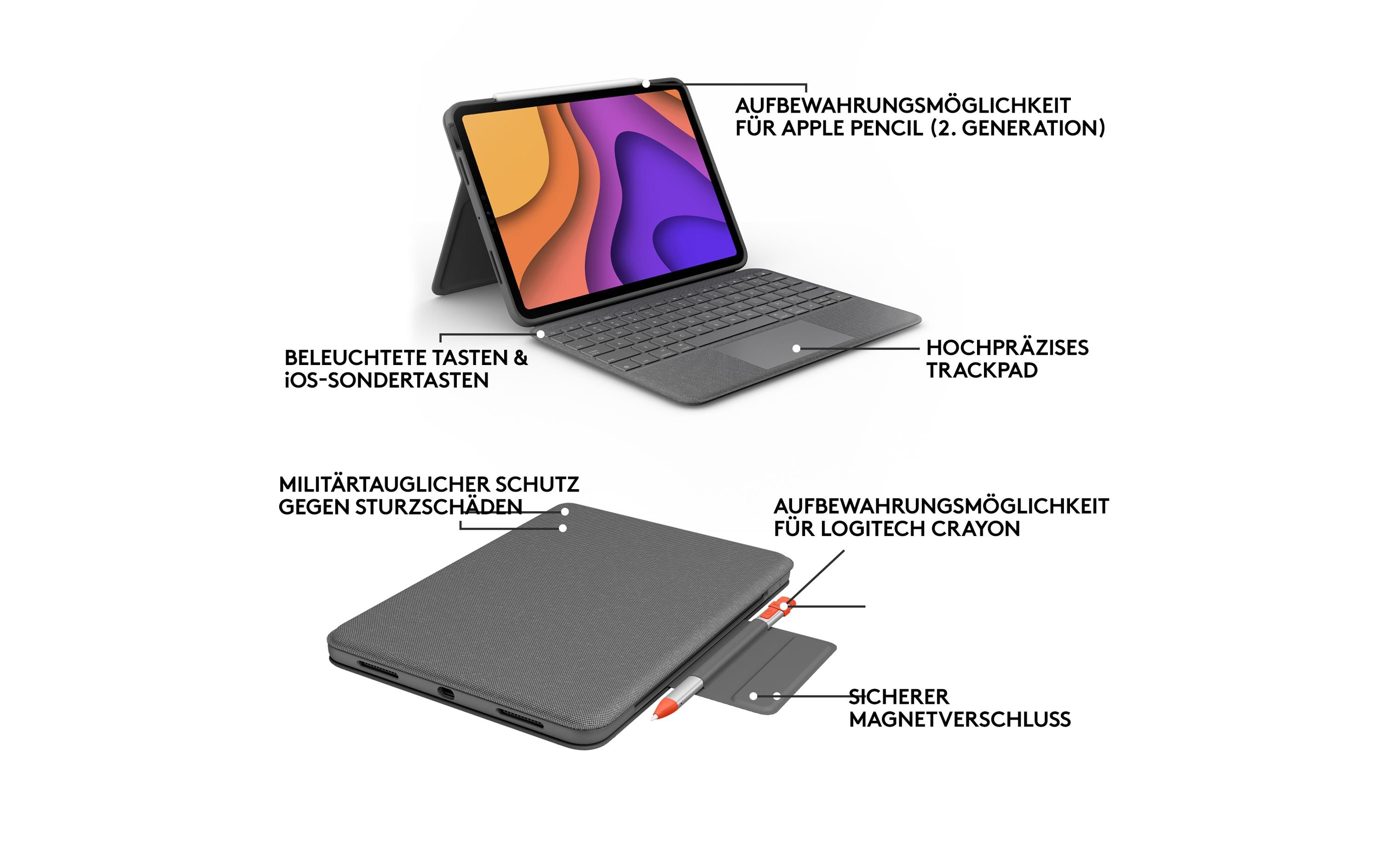 Logitech Folio Touch - Tastatur und Foliohülle - mit Trackpad - QWERTZ - Schweiz - Oxford Gray Eingabegerät