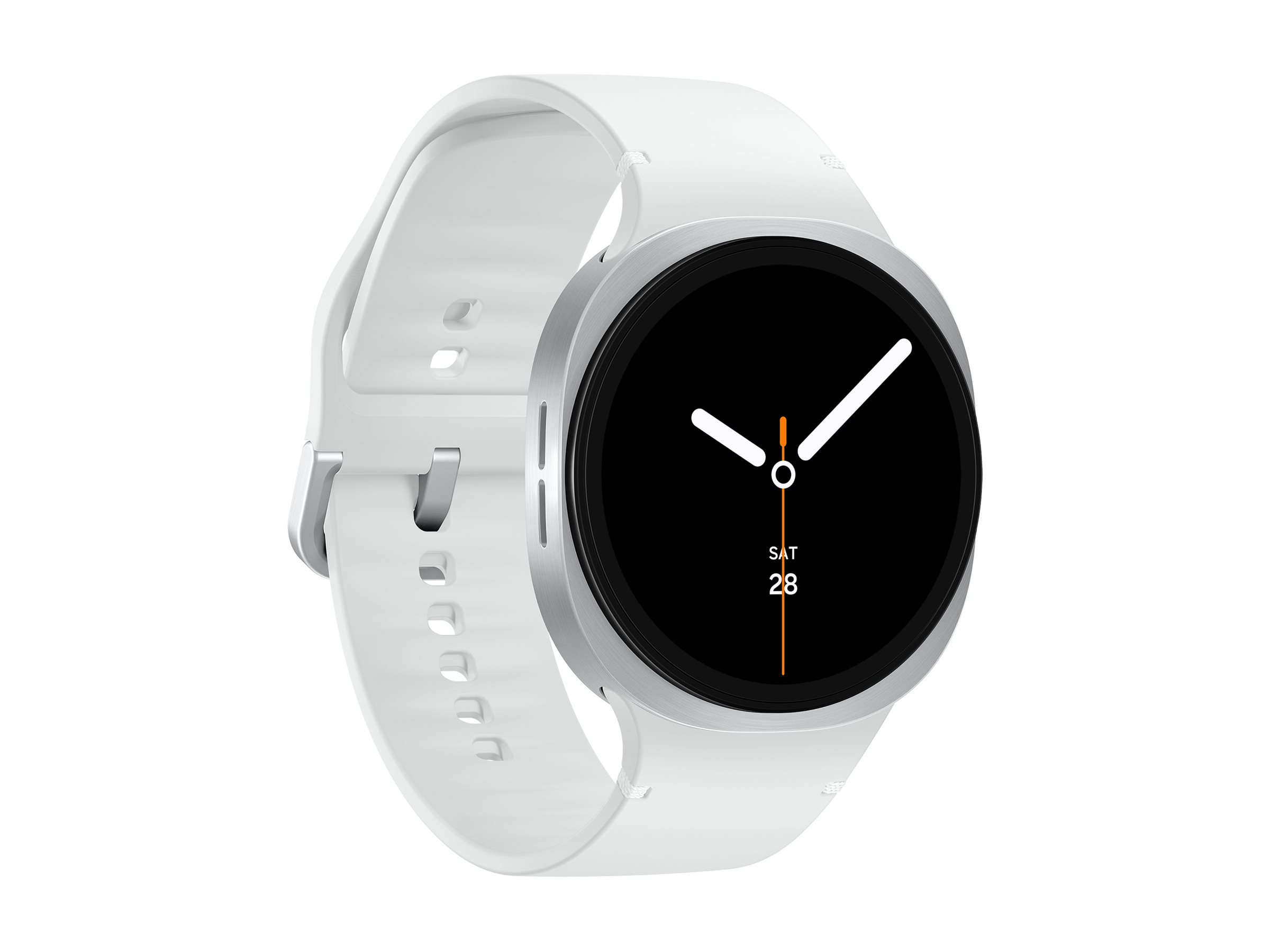 Samsung Galaxy Watch8 - 44 mm - silber - intelligente Uhr mit Sportband - Gummi - weiß - Bandgröße: M/L - Anzeige 3.7 cm (1.47") (SM-L330NZSADBT)