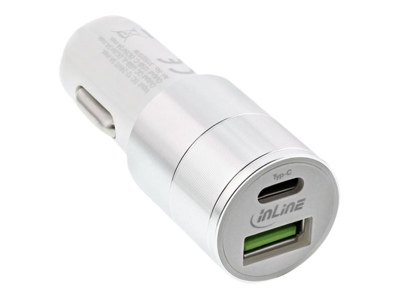 InLine USB KFZ Stromadapter Quick Charge 3.0, 12/24VDC zu 5V DC/3A, USB-A+USB-C