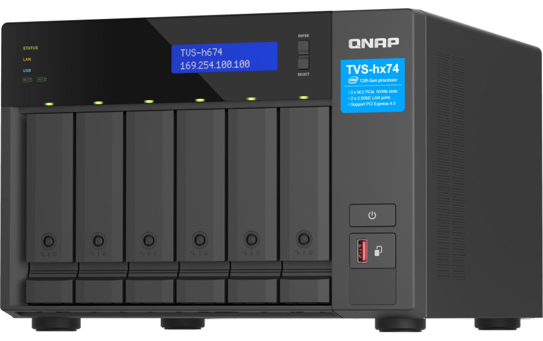 QNAP TVS-H674 - NAS-Server - 6 Schächte - SATA 6Gb/s - RAID 0, 1, 5, 6, 10, 50, JBOD, 60 - RAM 32 GB - iSCSI Support