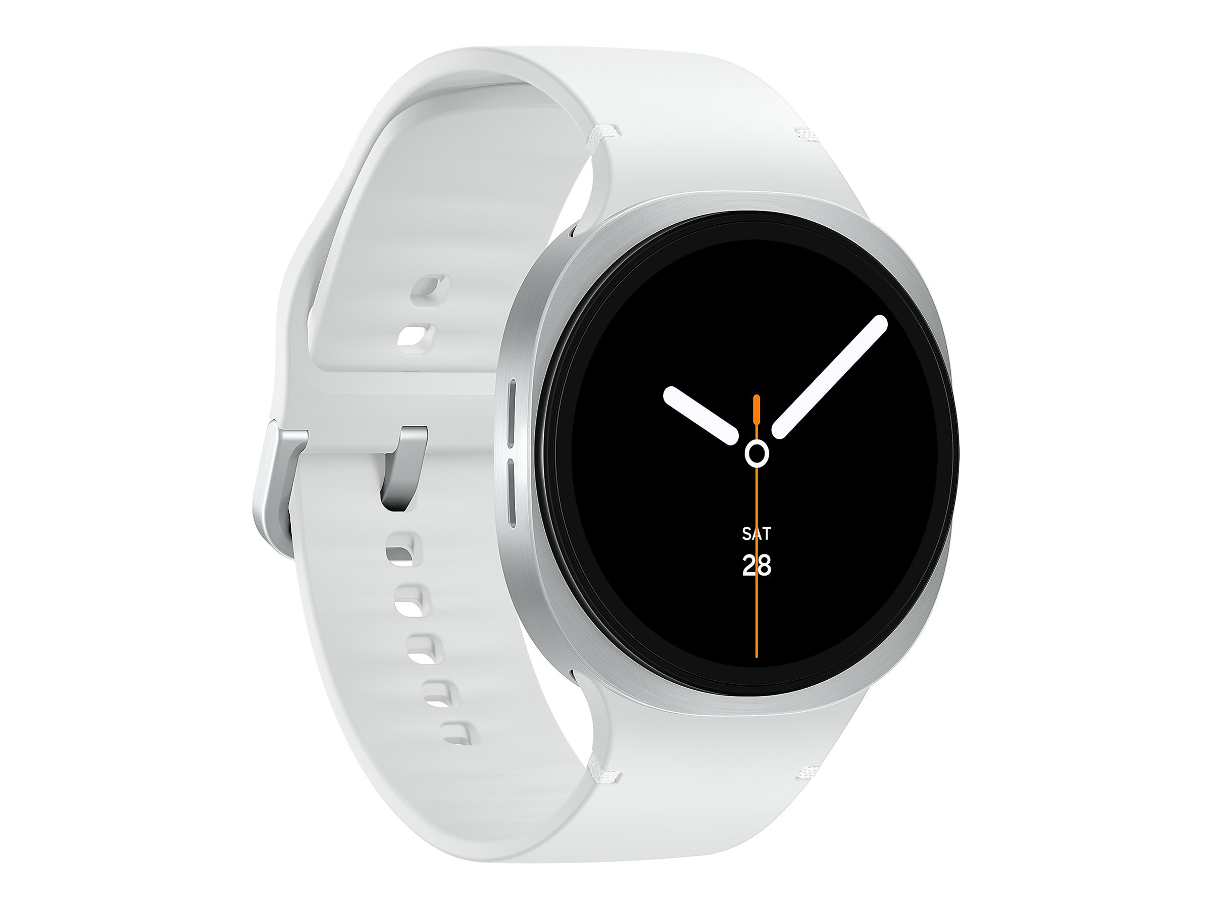 Samsung Galaxy Watch8 - 44 mm - silber - intelligente Uhr mit Sportband - Gummi - weiß - Bandgröße: M/L - Anzeige 3.7 cm (1.47") (SM-L335FZSADBT)