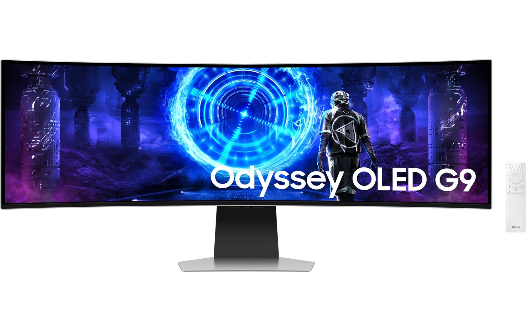 Samsung Odyssey OLED G9 S49DG954SU - G95SD Series - OLED-Monitor - Smart - Gaming - gebogen - 124 cm (49") - 5120 x 1440 Dual Quad HD @ 240 Hz - 250 cd/m² - 1000000:1 - HDR10 - 0.03 ms - DisplayPort, Micro HDMI, HDMI - Lautsprecher - Silber