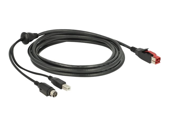 Delock - Powered USB-Kabel - USB PlusPower (24 V) (M) zu USB Typ B, Strom mini-DIN (M) - 24 V - 3 m - Schwarz