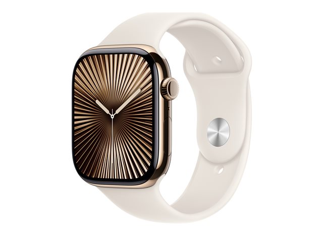 Apple Watch Series 10 GPS + Cellular 46mm Gold Titanium Case mit Starlight Sport Band - S/M (MWYX3QF/A)