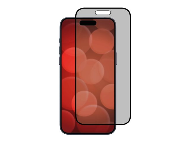 DISPLEX Real Glass - Bildschirmschutz für Handy - Glas - mit Sichtschutzfilter - 2-Wege - Rahmenfarbe schwarz - für Apple iPhone 15, 15 Pro