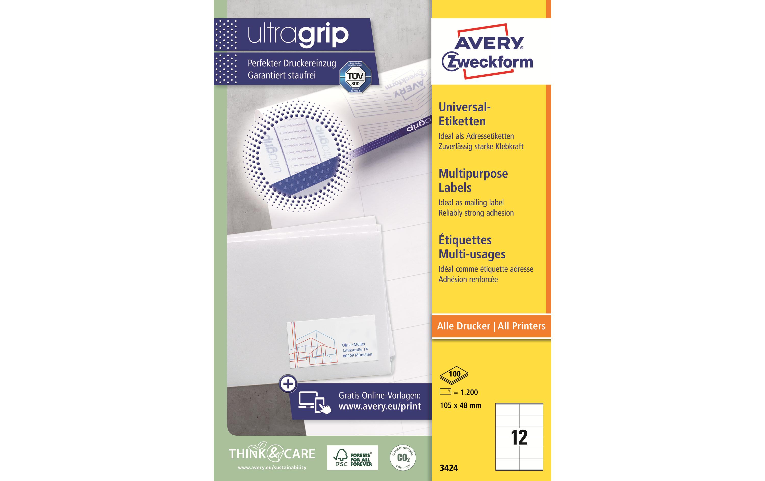 Avery Zweckform Universal-Etiketten 3424 105 x 48 mm, 100 Blatt