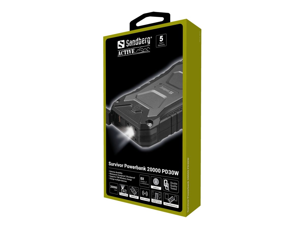 Sandberg Active Survivor Powerbank - 2 x USB
24 pin USB-C - 30 Watt