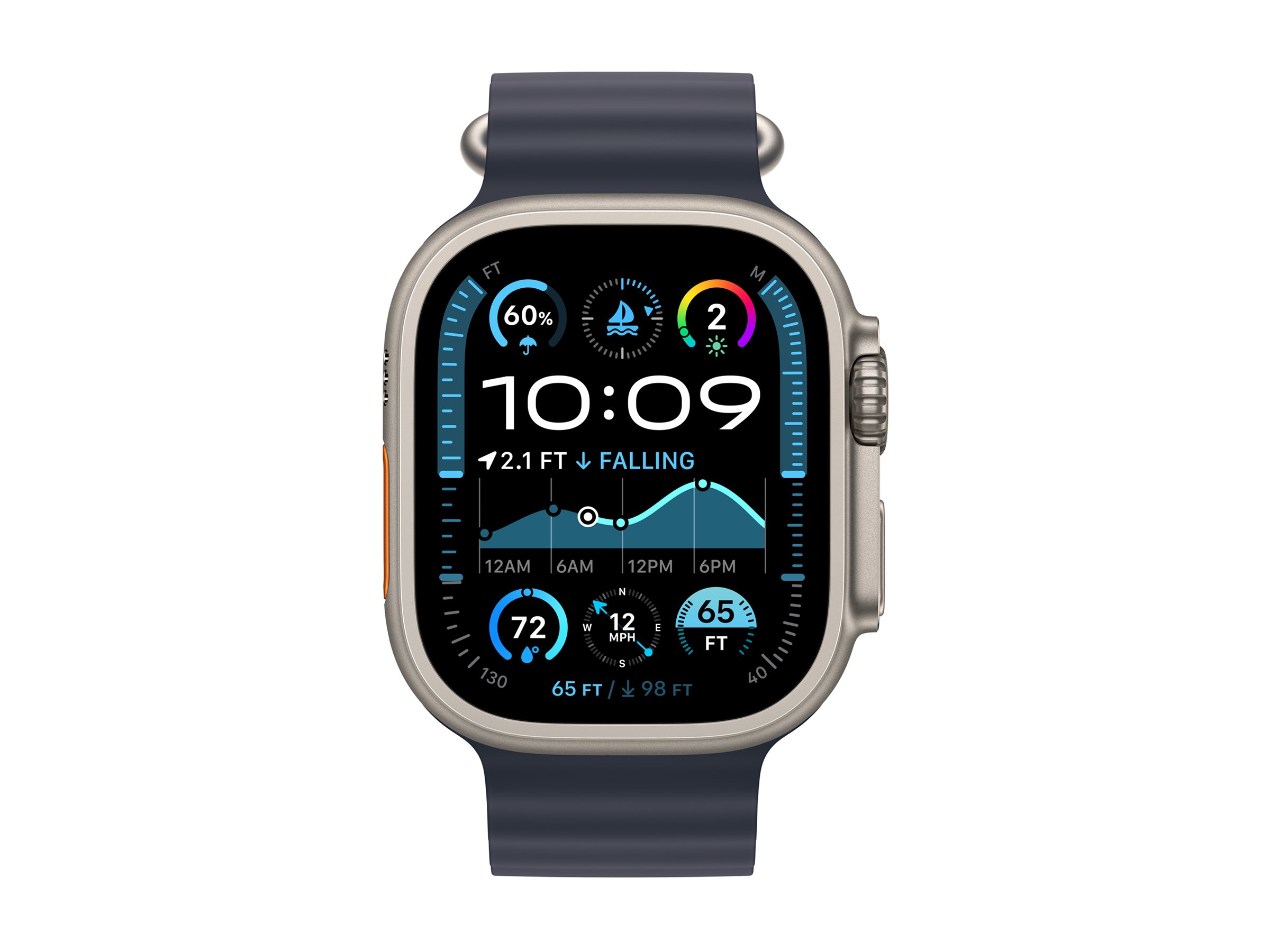 Apple Watch Ultra 2 GPS + Cellular 49mm Natural Titanium Case mit Navy Ocean Band (MX4D3FD/A)