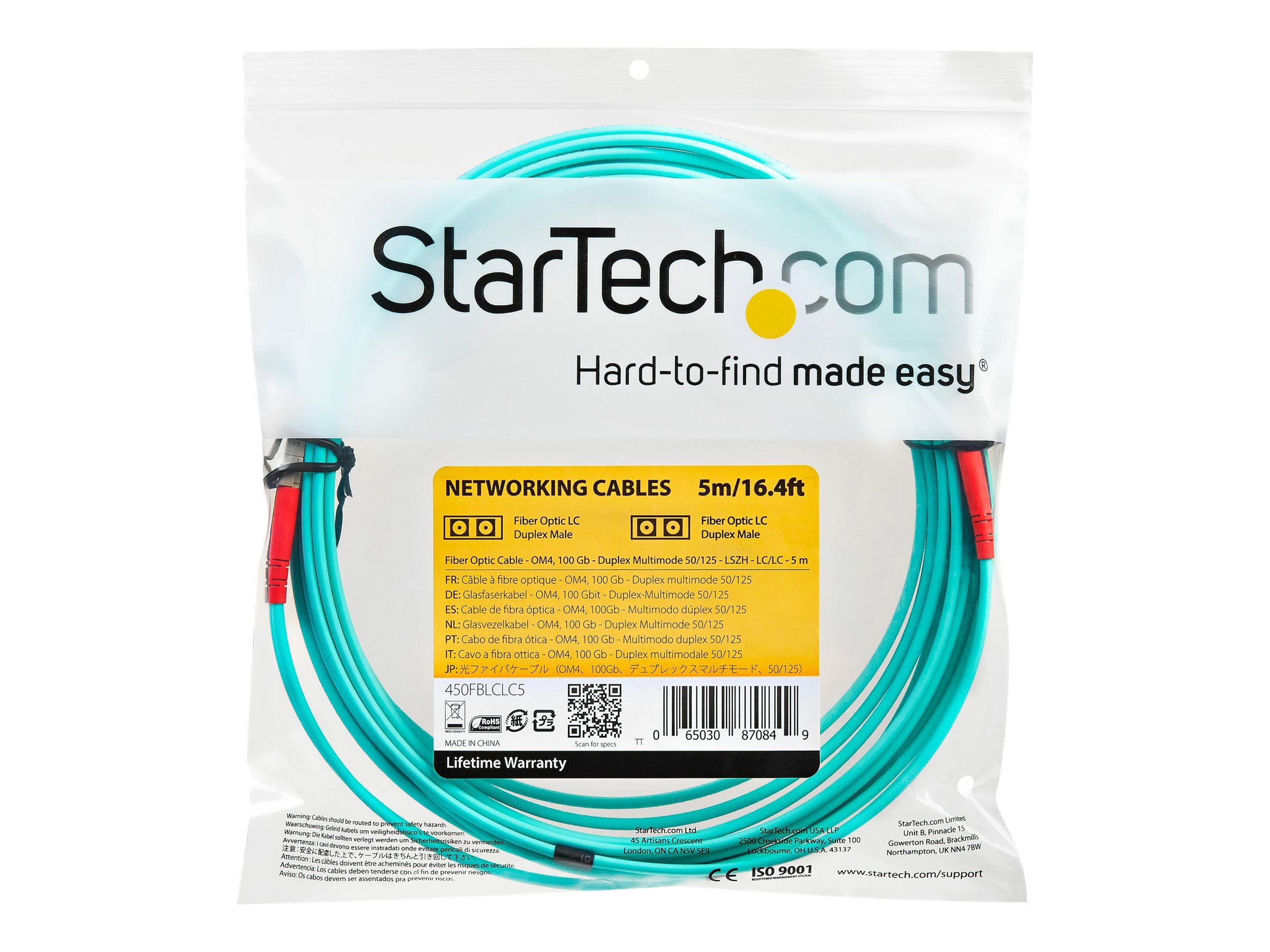 StarTech.com Aqua OM4 Duplex Multimode Fiber - 16 ft / 5m - 100 Gb - 50/125 - OM4 Fiber - LC to LC Fiber Patch Cable (450FBLCLC5) - Netzwerkkabel - LC Multi-Mode (M) bis LC Multi-Mode (M) - 5 m - Glasfaser - Duplex - 50/125 Mikrometer - OM4 - Aquamarin