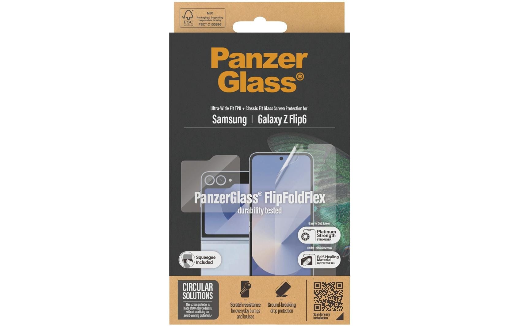 PanzerGlass - Bildschirmschutz für Handy - klassische Passform + ultraweite Passform - für Samsung Galaxy Z Flip6