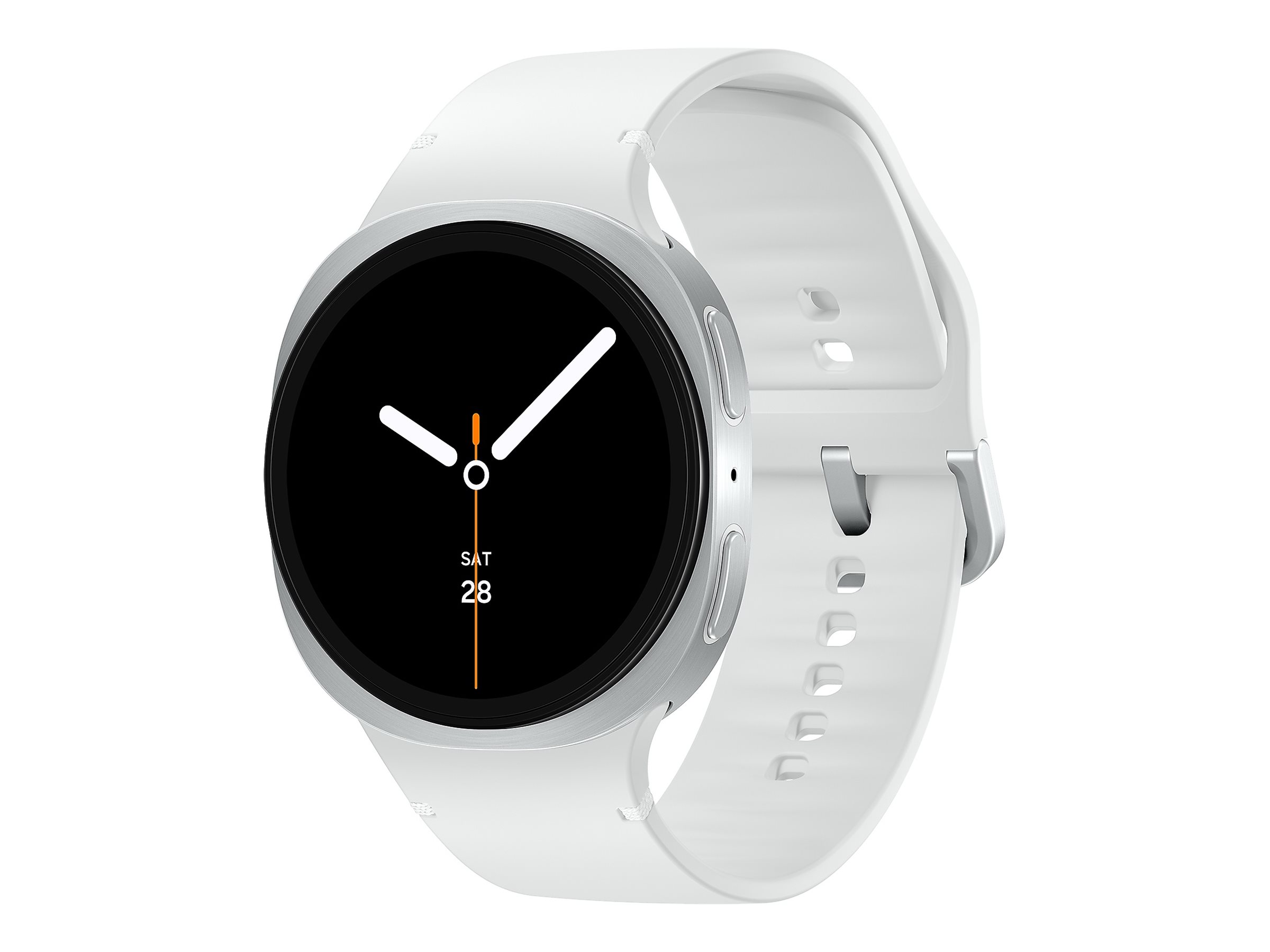 Samsung Galaxy Watch8 - 44 mm - silber - intelligente Uhr mit Sportband - Gummi - weiß - Bandgröße: M/L - Anzeige 3.7 cm (1.47") (SM-L335FZSADBT)
