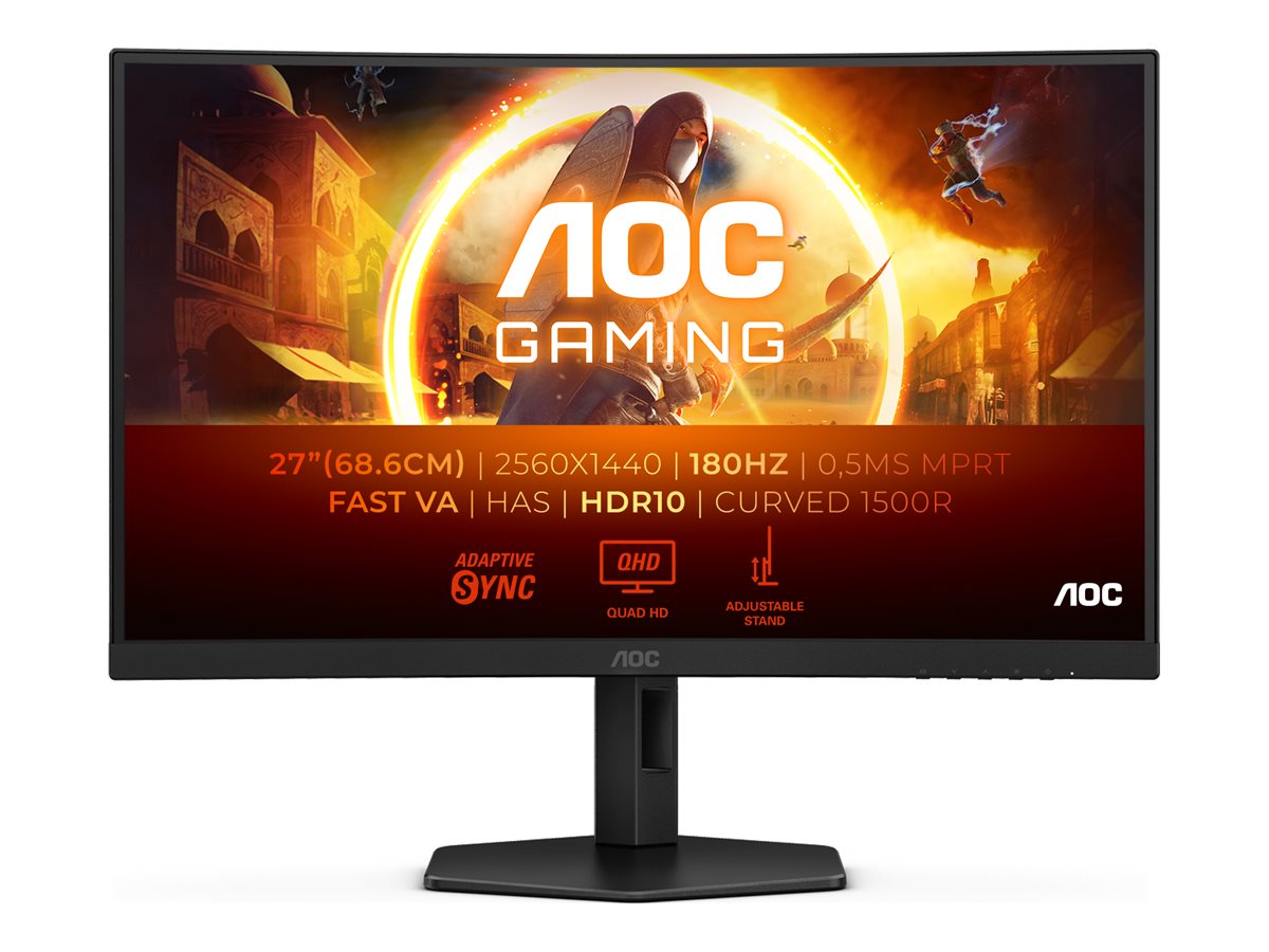 AOC Gaming CQ27G4X - G4 Series - LED-Monitor - Gaming - gebogen - 68.58 cm (27") - 2560 x 1440 QHD @ 180 Hz - Fast VA - 300 cd/m² - 4000:1 - HDR10 - 0.5 ms - 2xHDMI, DisplayPort - Schwarz