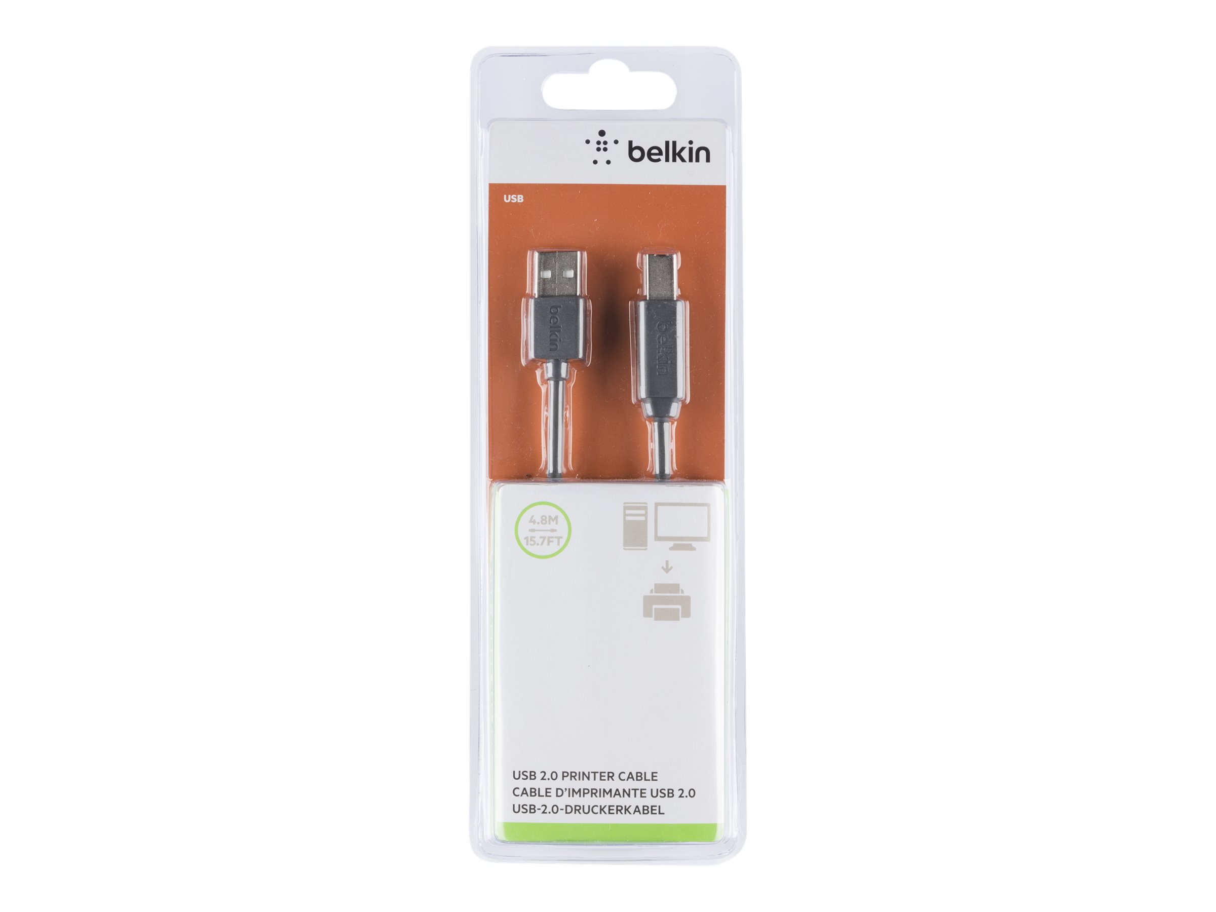 Belkin Premium Printer Cable - USB-Kabel - USB Typ B (M) bis USB (M) - USB 2.0 - 4.8 m - geformt