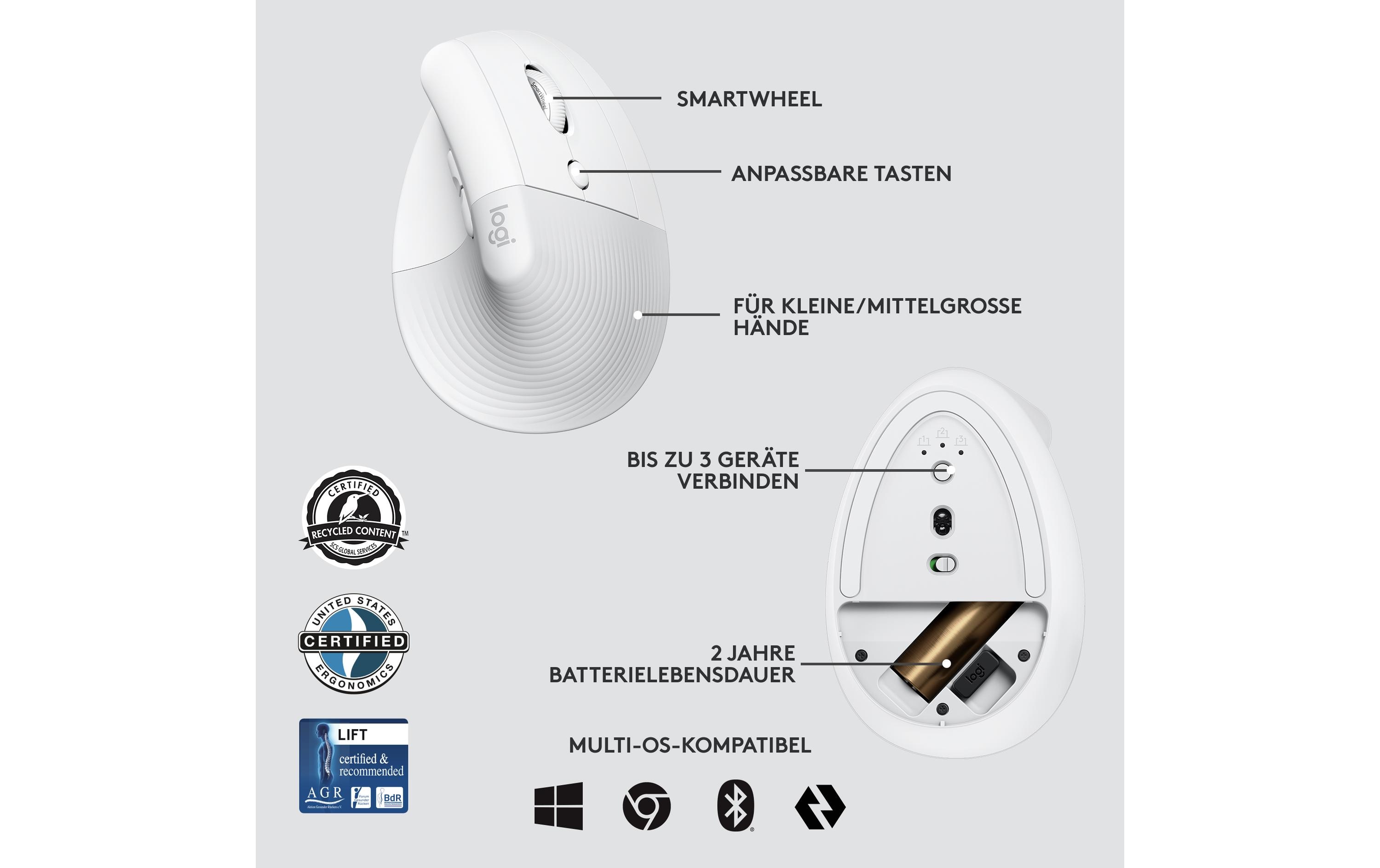 Logitech Ergonomische Maus Lift for Business Off-white