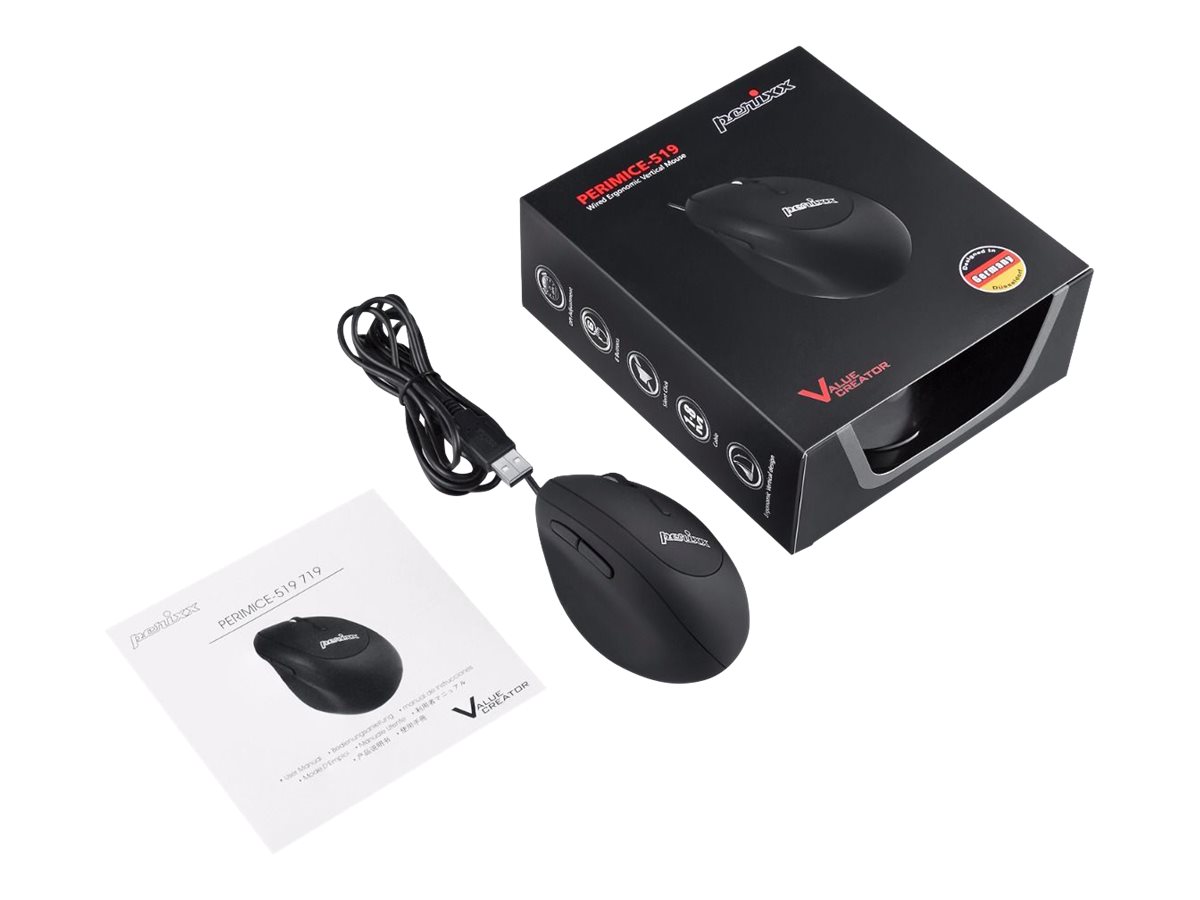 Perixx PERIMICE-519 - vertikale Maus - USB - Schwarz