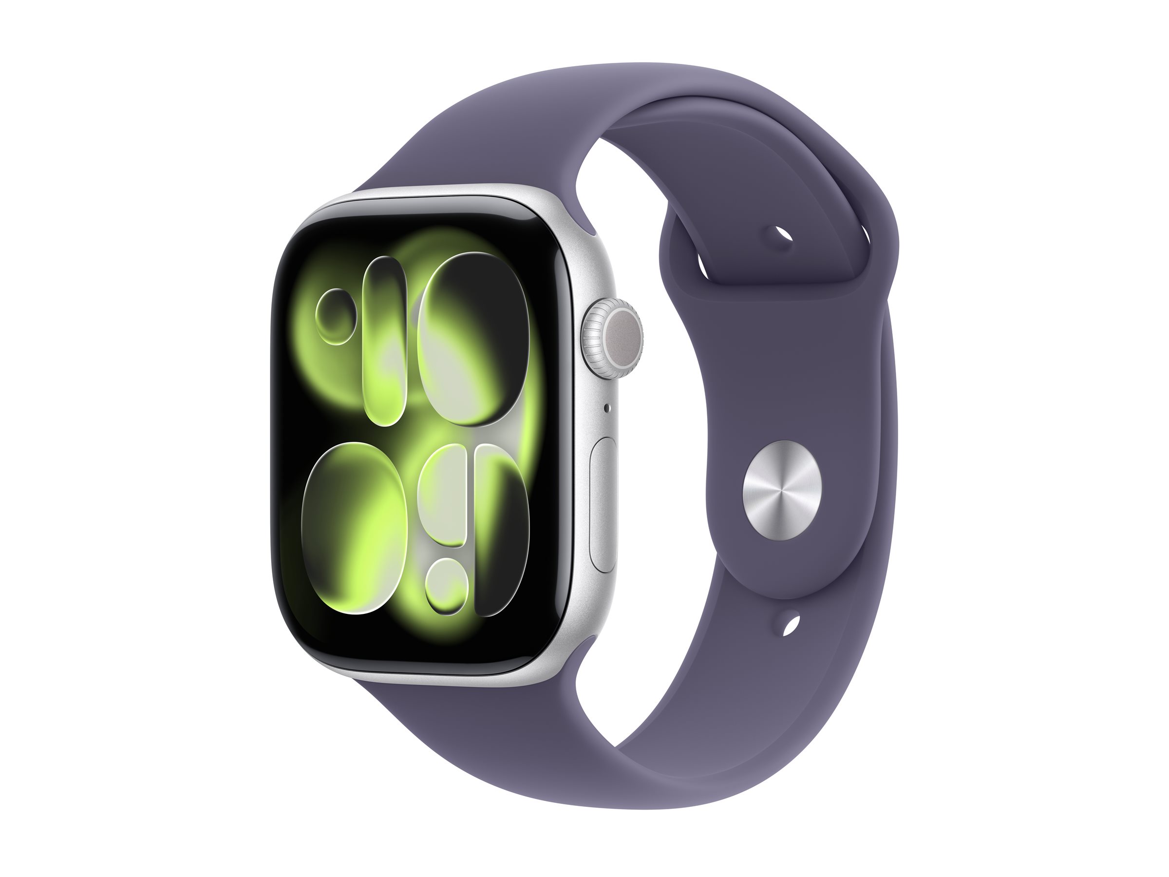 Apple Watch Series 11 GPS + Cellular 46mm Silver Aluminium Case with Purple Fog Sport Band - S/M
