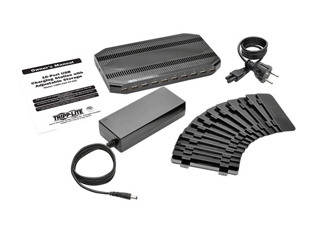 Tripp U280-010-ST-CEE 10-Port-USB-Ladestation mit einstellbarem Speicher - 12 V 8 A (96 W) USB-Ladegerät-Ausgang - Schuko-Netzkabel - Jede Marke - USB - Schwarz - Digital/Daten - 4-polig